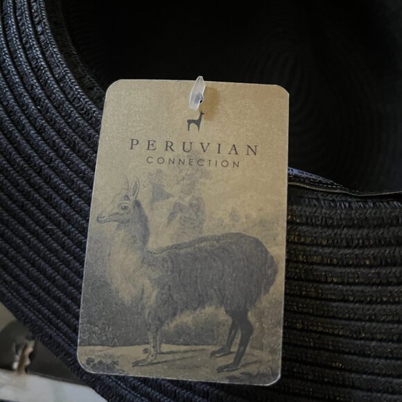 Peruvian Connection Black Vallarta Wide Brim Fedora Paper Straw Hat NWT Tassel main image 6